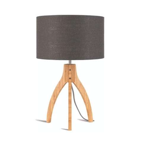 Good&Mojo Tischleuchte Bambus 3-Bein Annapurna H.54cm/Schirm 32x20cm, Leinen dunkelgrau